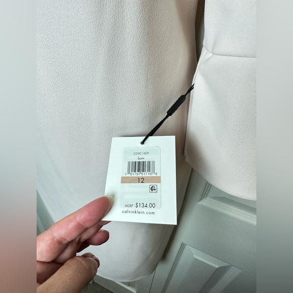 New CALVIN KLEIN Split Sleeve Sheath Dress Blossom Pale Pink Blush Wedding Work - Picture 12 of 15